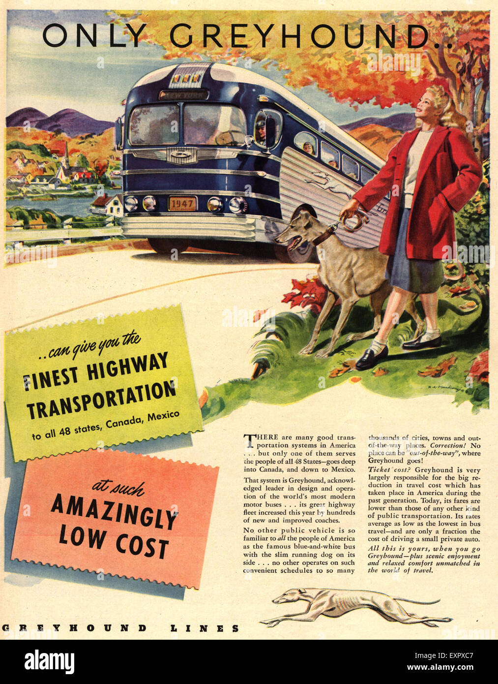 1940er Jahren USA Greyhound Busse Magazin Anzeige Stockfoto
