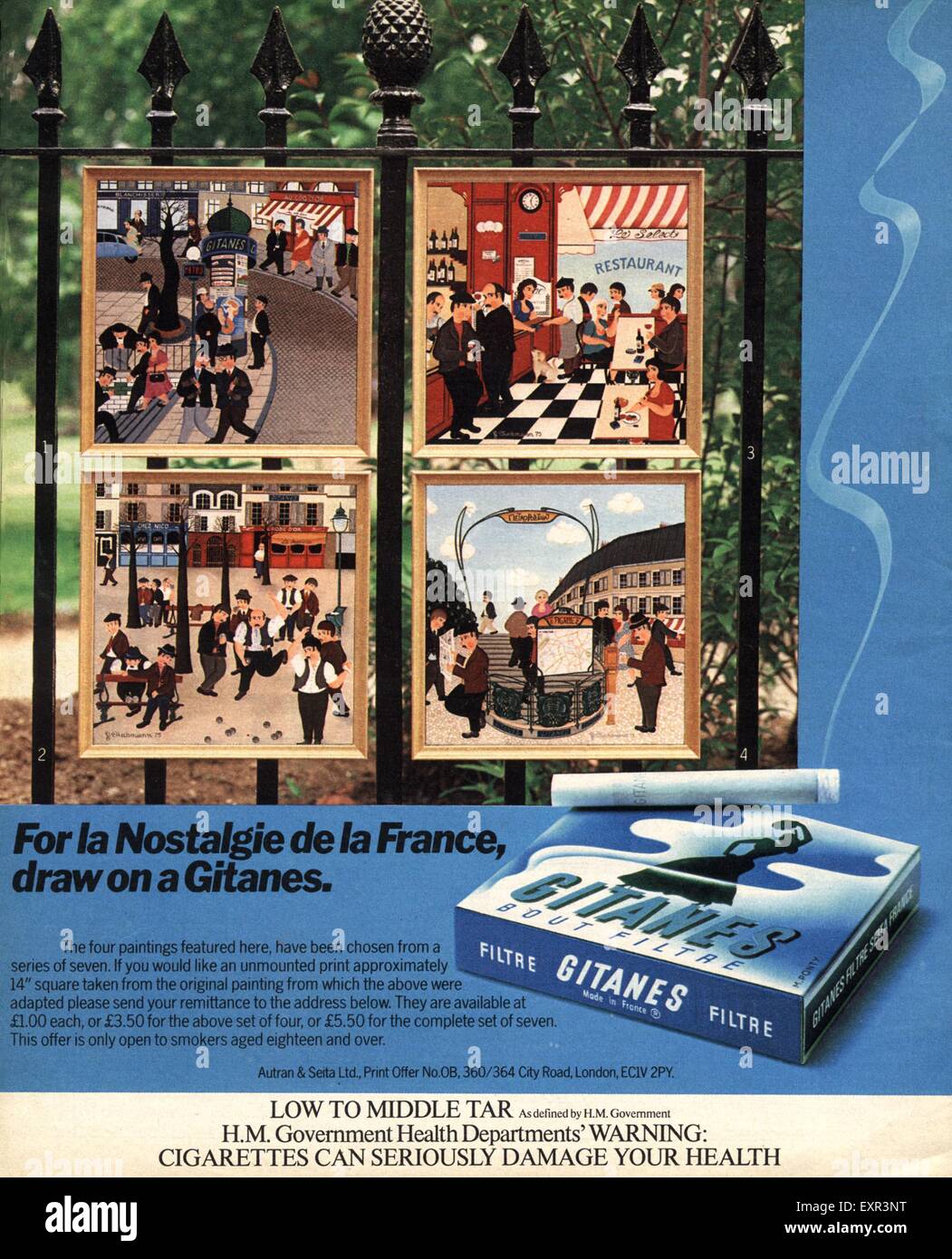 1970er Jahre UK Gitanes Magazin Anzeige Stockfoto