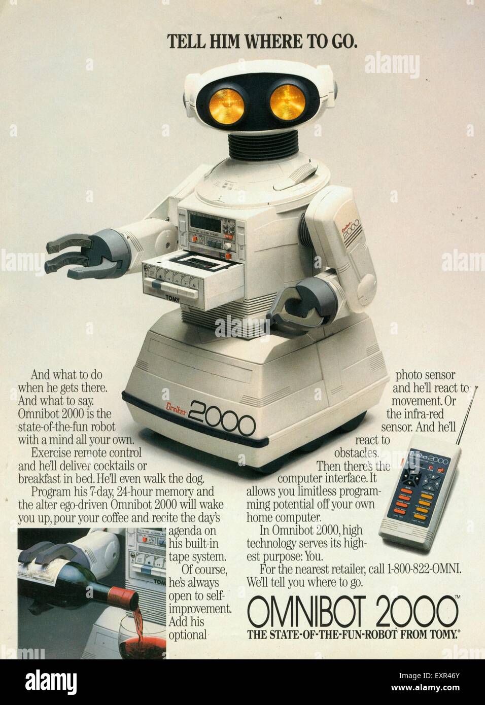 1980er Jahre UK Omnibot Magazin Anzeige Stockfoto