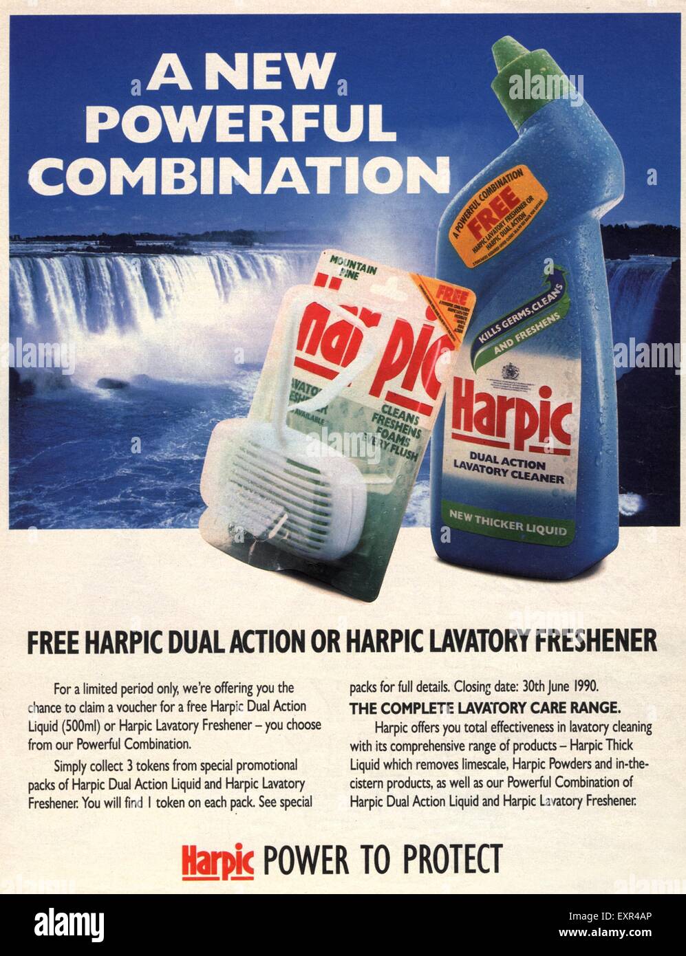 1980er Jahre UK Harpic Magazin Anzeige Stockfoto