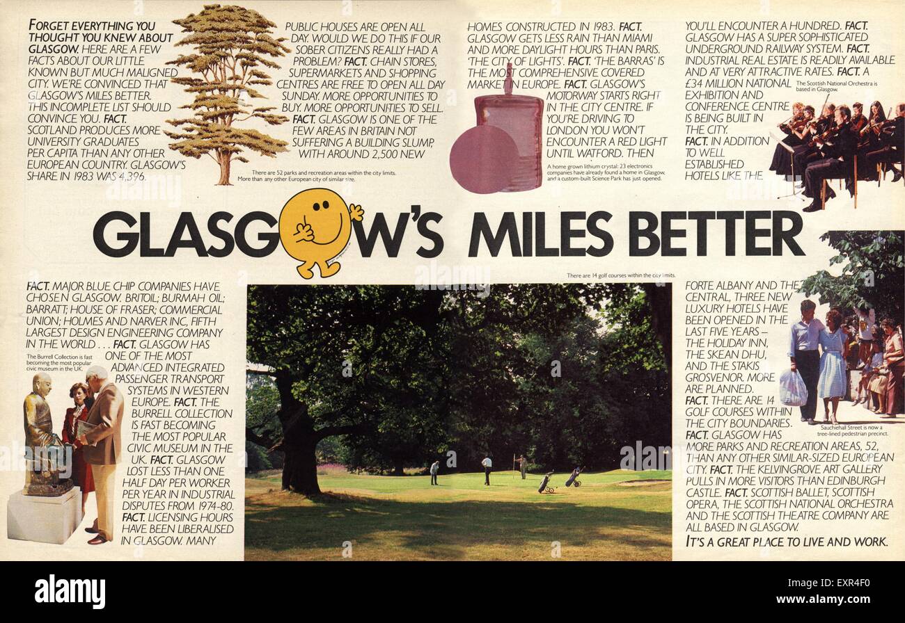 1980er Jahre UK Glasgow Magazin Anzeige Stockfoto
