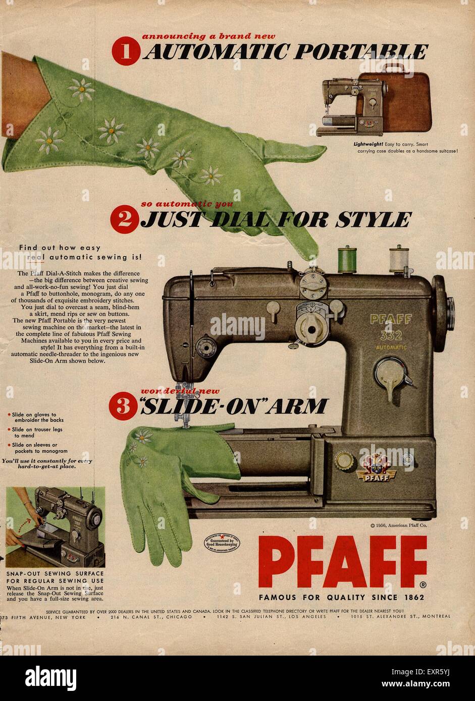 1950er Jahren USA Pfaff Magazin Anzeige Stockfoto