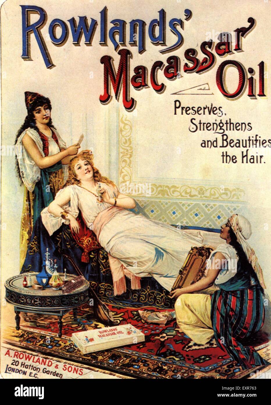 1890er Jahren UK Rowlands Macassar Öl Magazin Anzeige Stockfoto