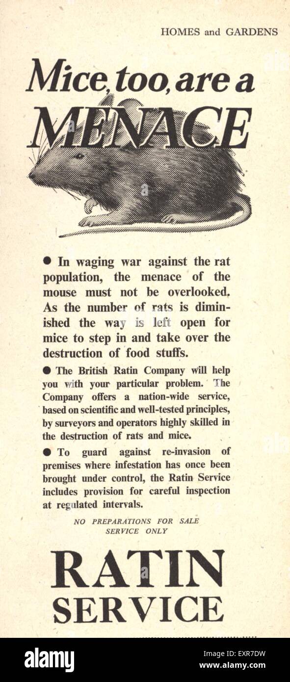 1950er Jahre UK Ratin Ratten vergiften Magazin Anzeige Stockfoto