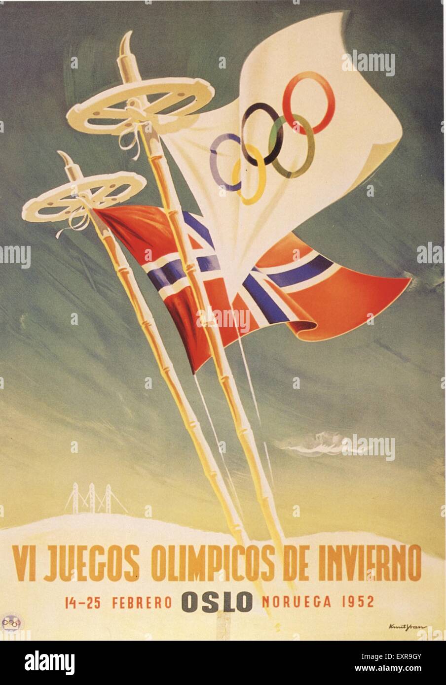 1950er Jahren Norwegen Olympia Poster Stockfoto