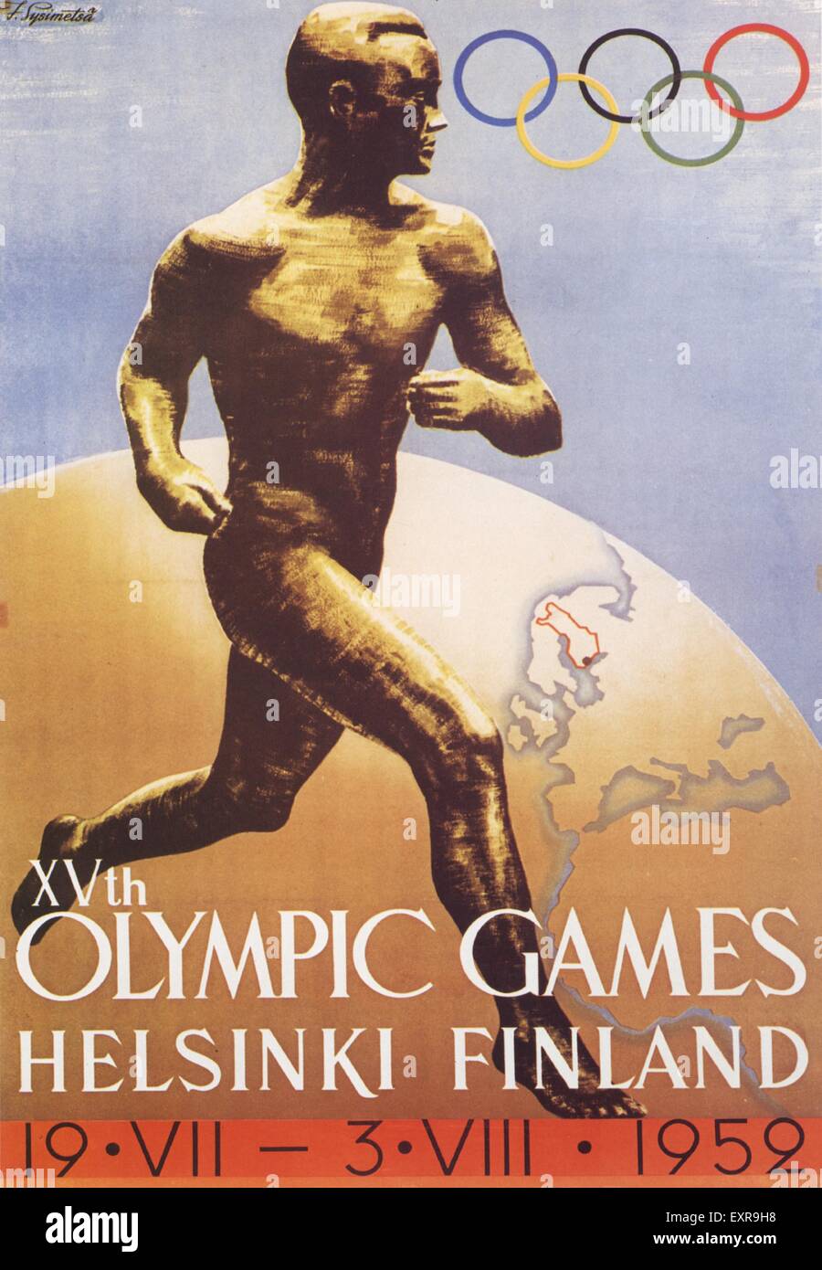 1950er Jahre Finnland Olympia Poster Stockfoto