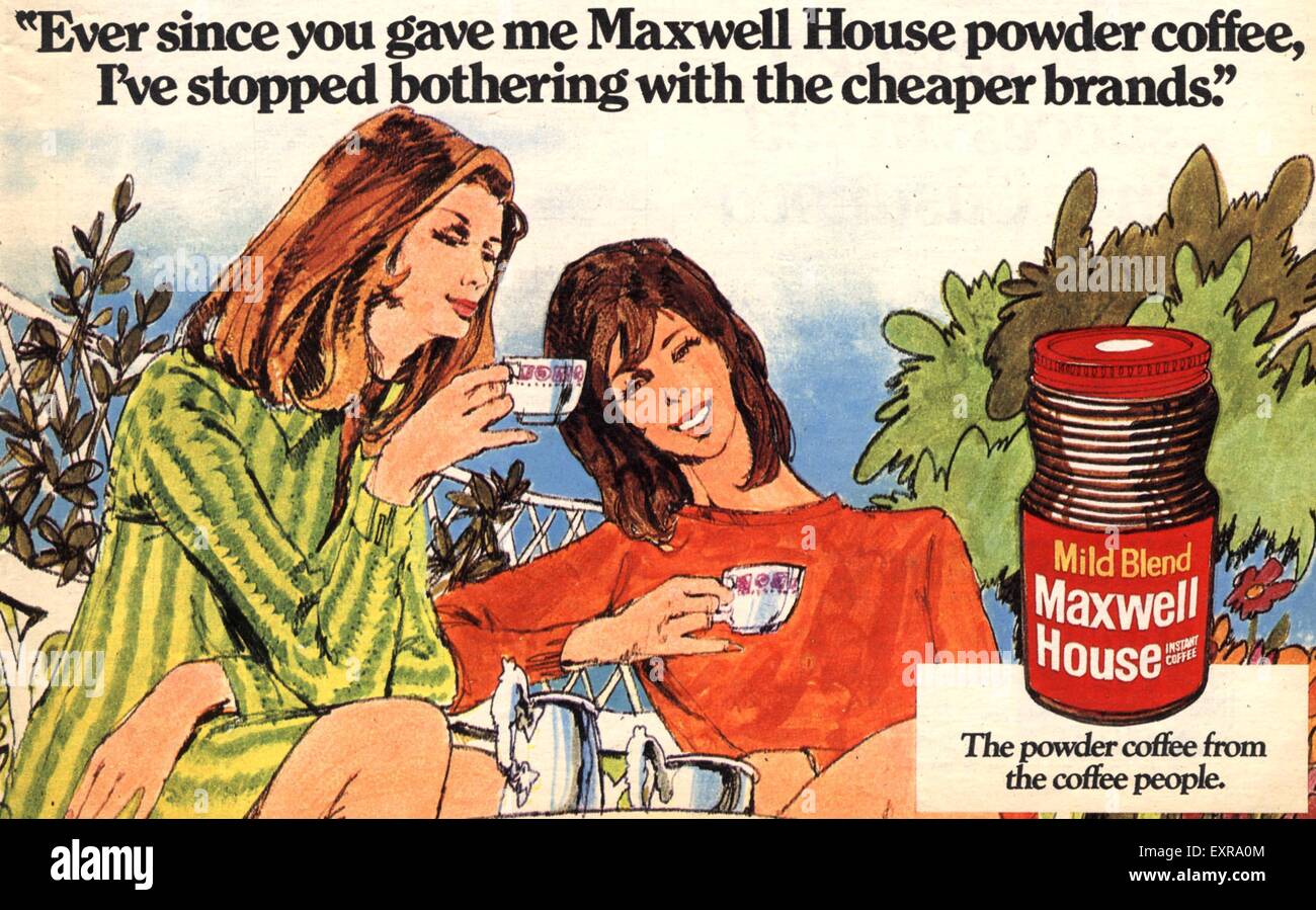 1970er Jahre UK Maxwell House Magazin Anzeige Stockfoto