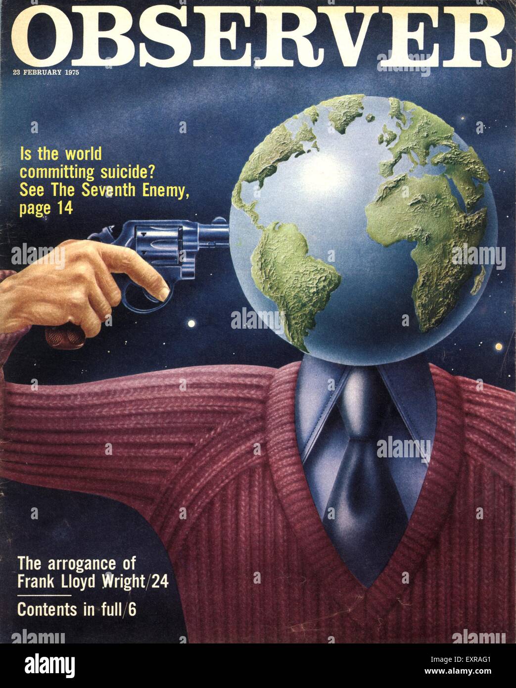 1970er Jahre UK Beobachter Welt Selbstmord Magazine Cover Stockfoto