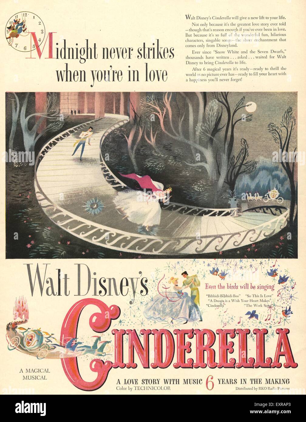 1950er Jahren USA Walt Disneys Cinderella Filmposter Stockfoto