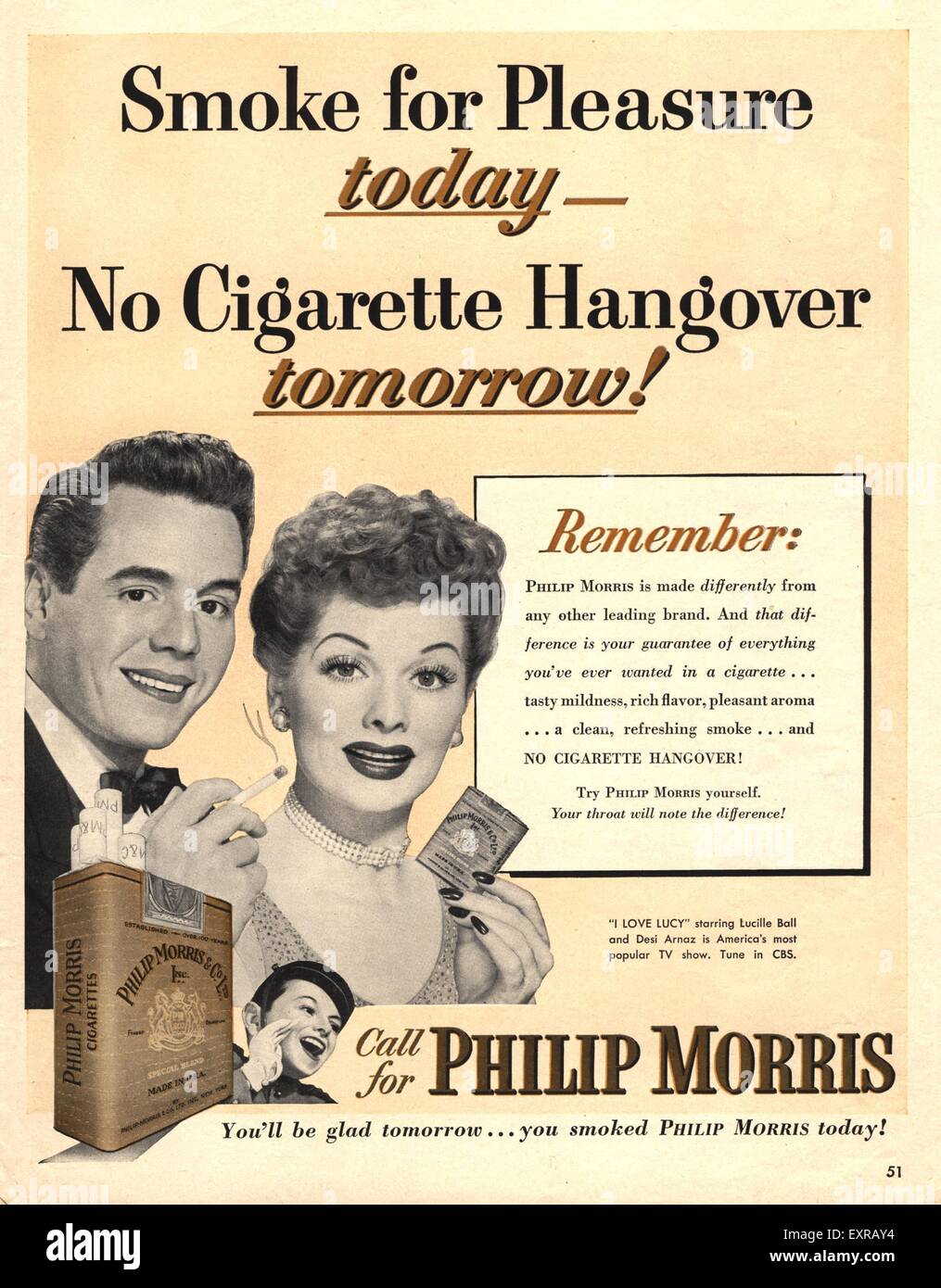1950er Jahren USA Philip Morris Magazin Anzeige Stockfoto