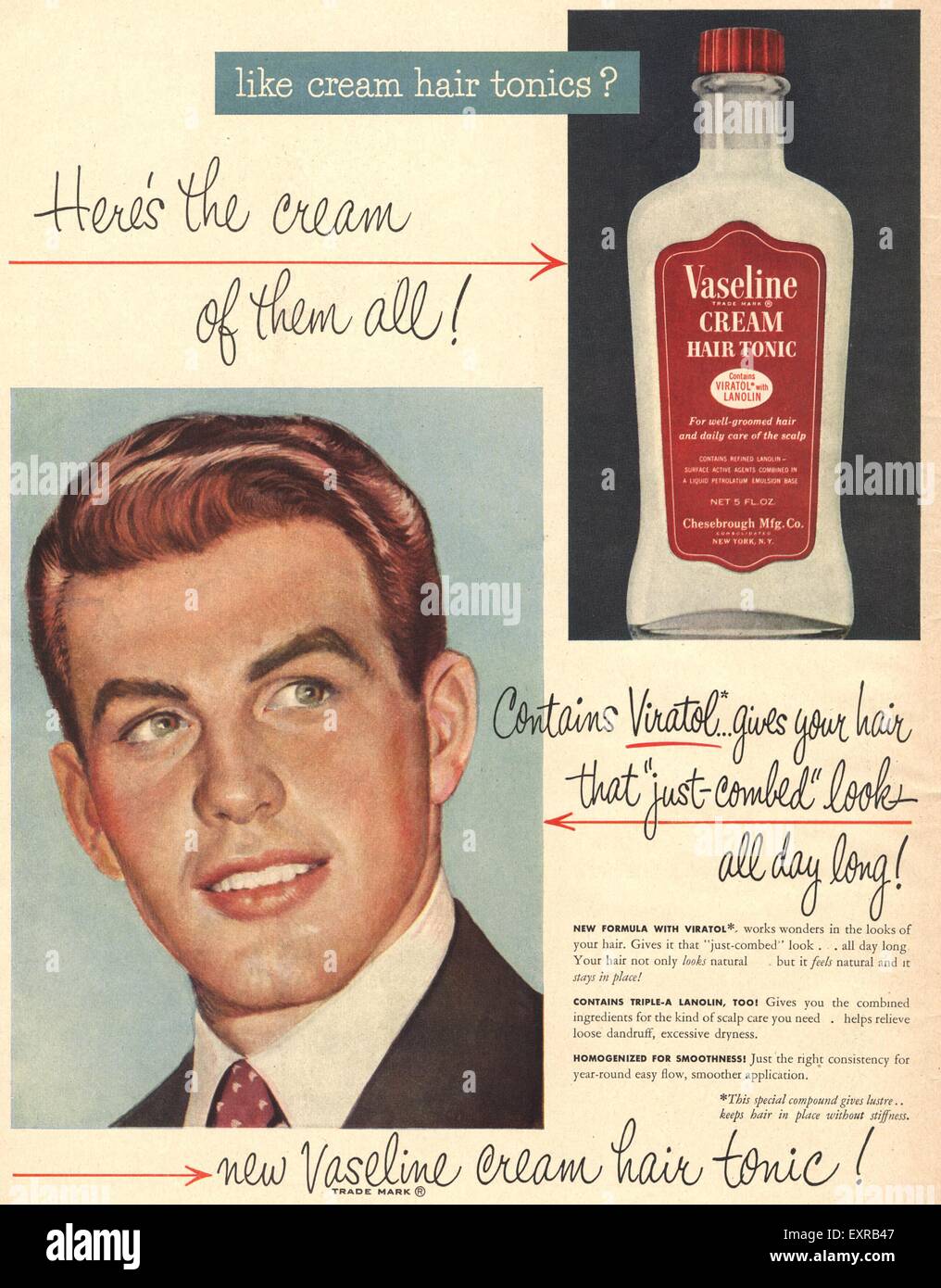 Anzeige der 1940er Jahre USA Vaseline-Haar-Produkte-Zeitschrift  Stockfotografie - Alamy