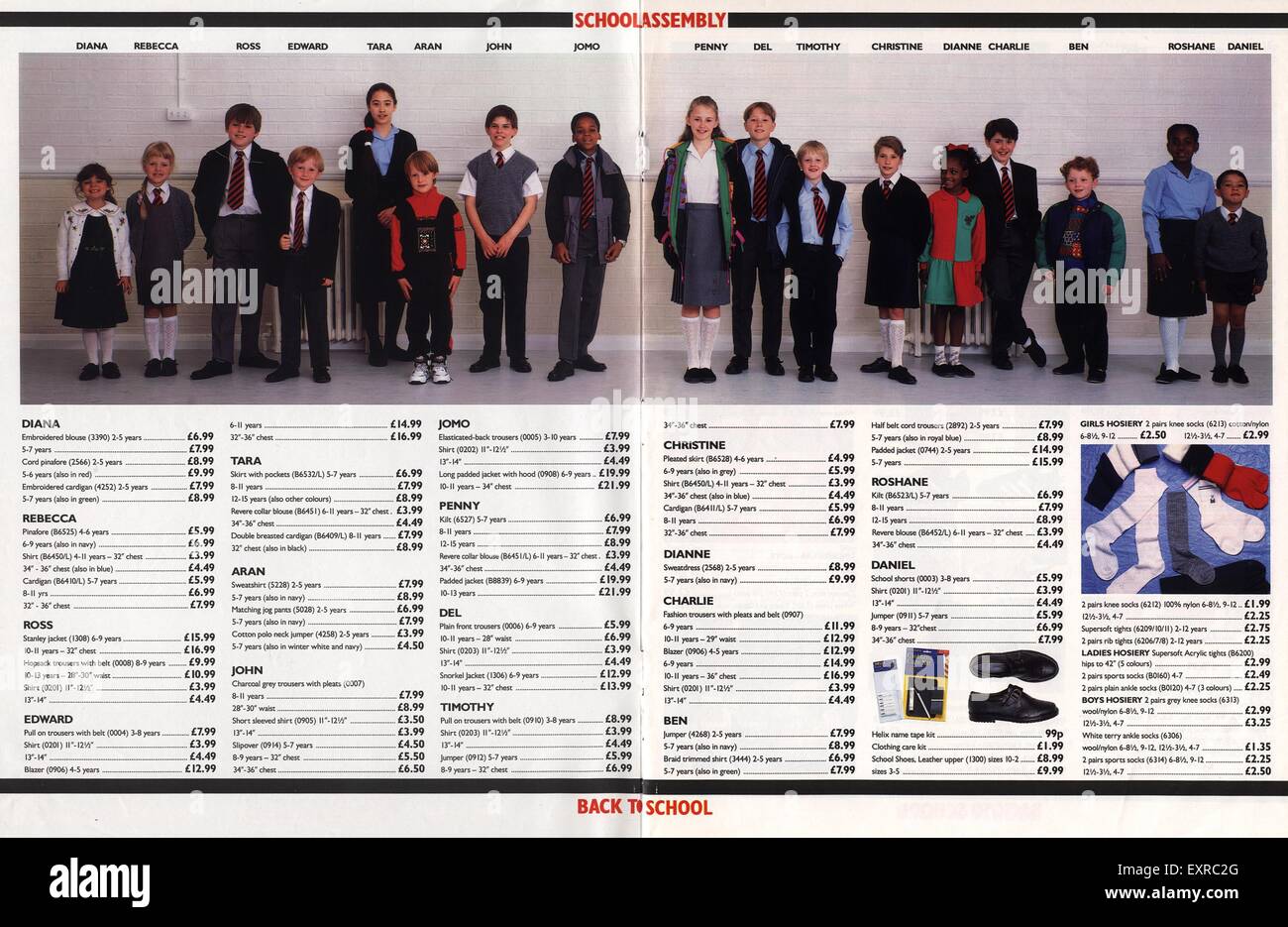 1990er Jahre UK Schule Uniformen Katalog / Broschüre Platte Stockfoto