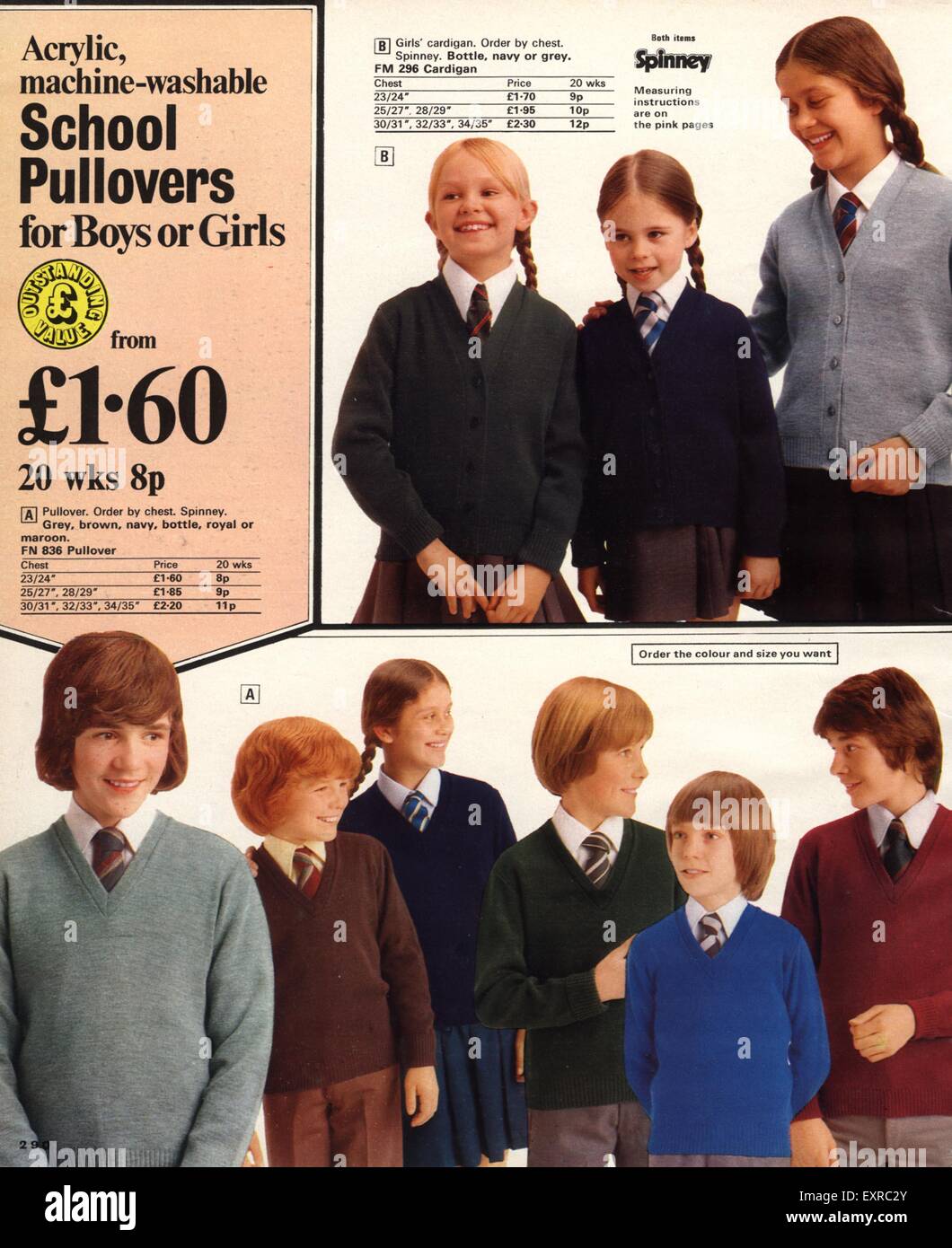 1970er Jahre UK Schuluniformen Katalog Platte Stockfoto