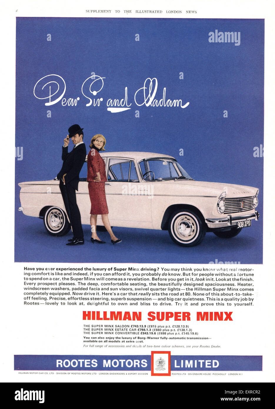 1950er Jahre UK Hillman Super Minx Magazin Anzeige Stockfoto