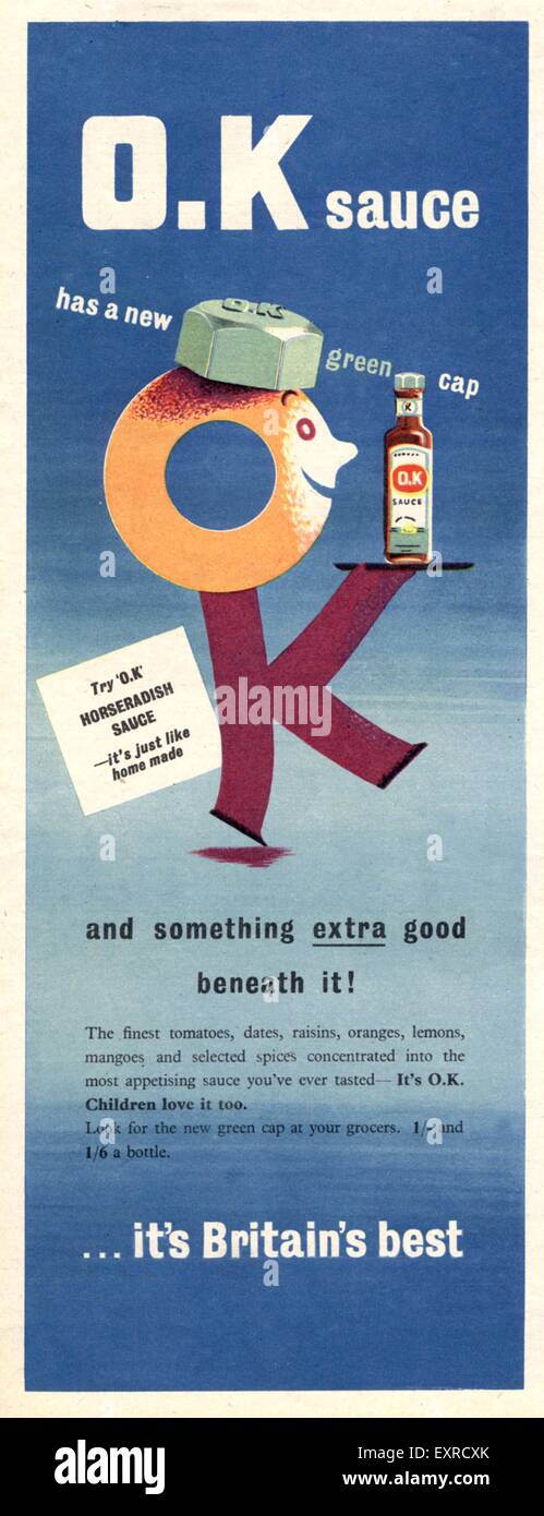 Anzeige der 1950er Jahre UK Ordnung Sauce Magazin Stockfoto