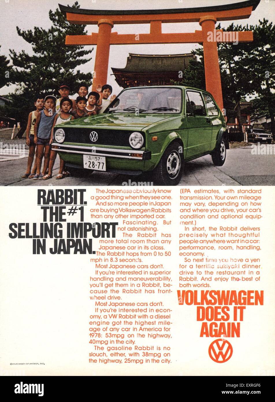 1970er Jahren USA Volkswagen Kaninchen Magazin Anzeige Stockfoto