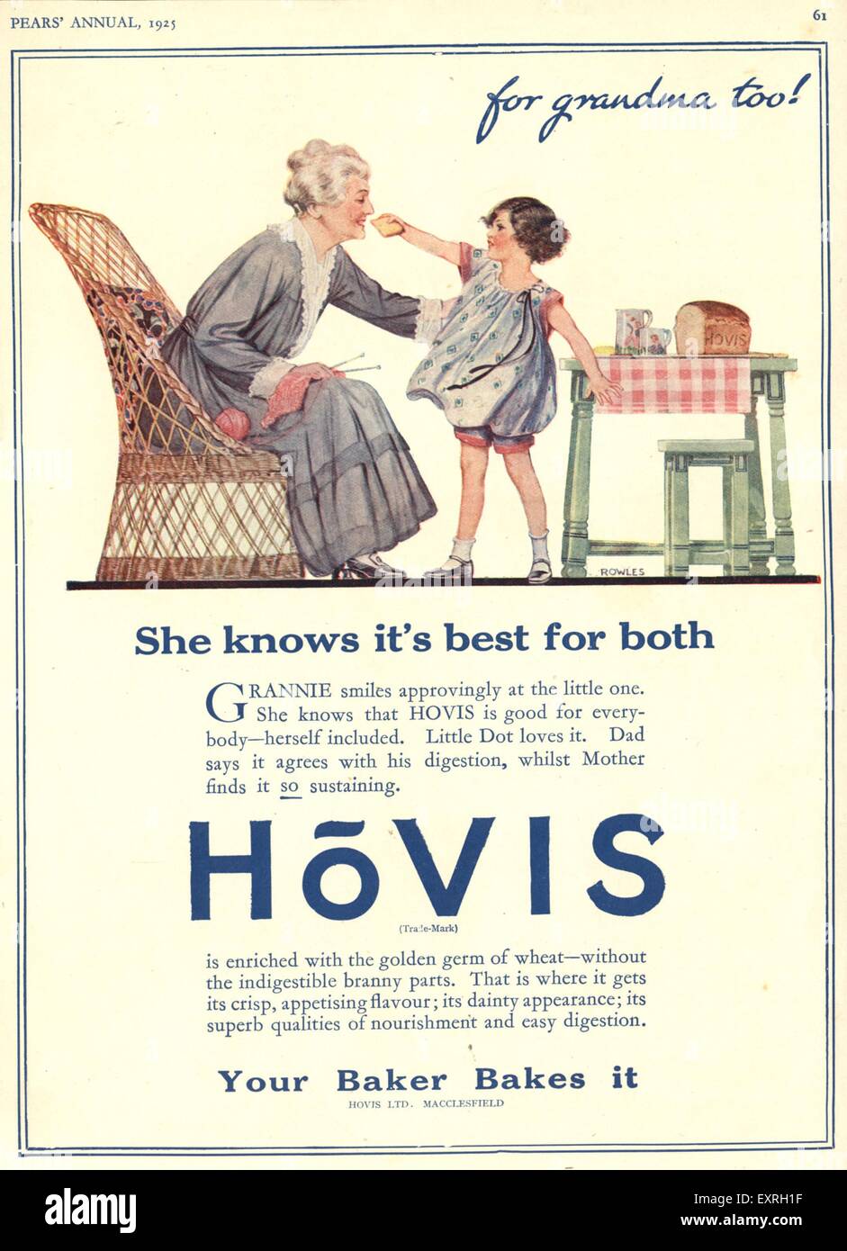 1920er Jahre UK Hovis Magazin Anzeige Stockfoto