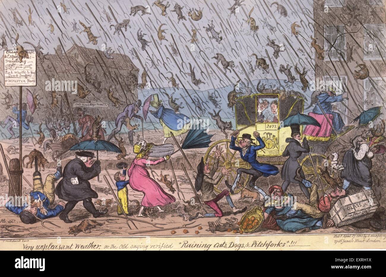 1840er Jahren & Pre UK regnet Katzen & Hunde Magazin Platte Stockfoto