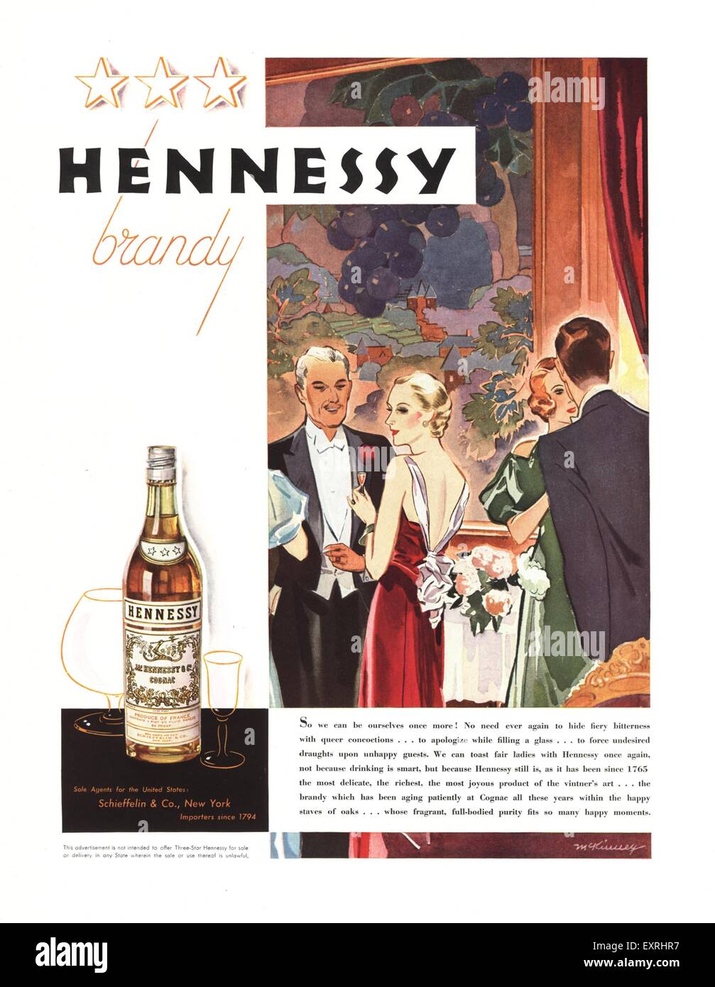 1930er Jahren USA Hennessy Magazin Anzeige Stockfoto