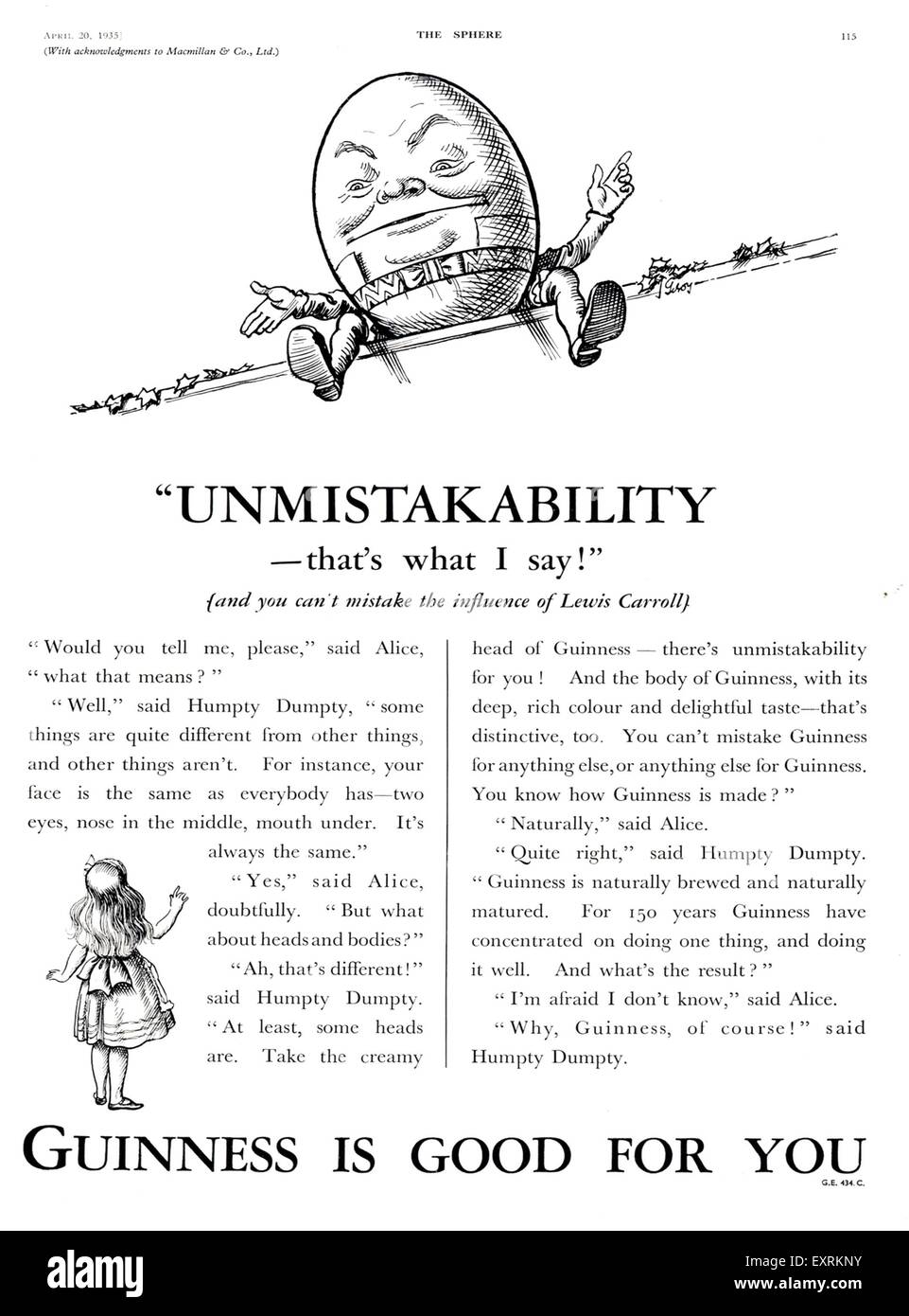 1930er Jahre UK Guinness Magazin Anzeige Stockfoto