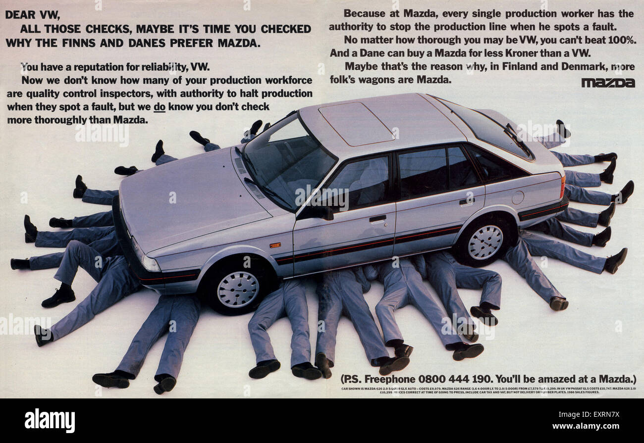 1980er Jahre UK Mazda Magazin Anzeige Stockfoto