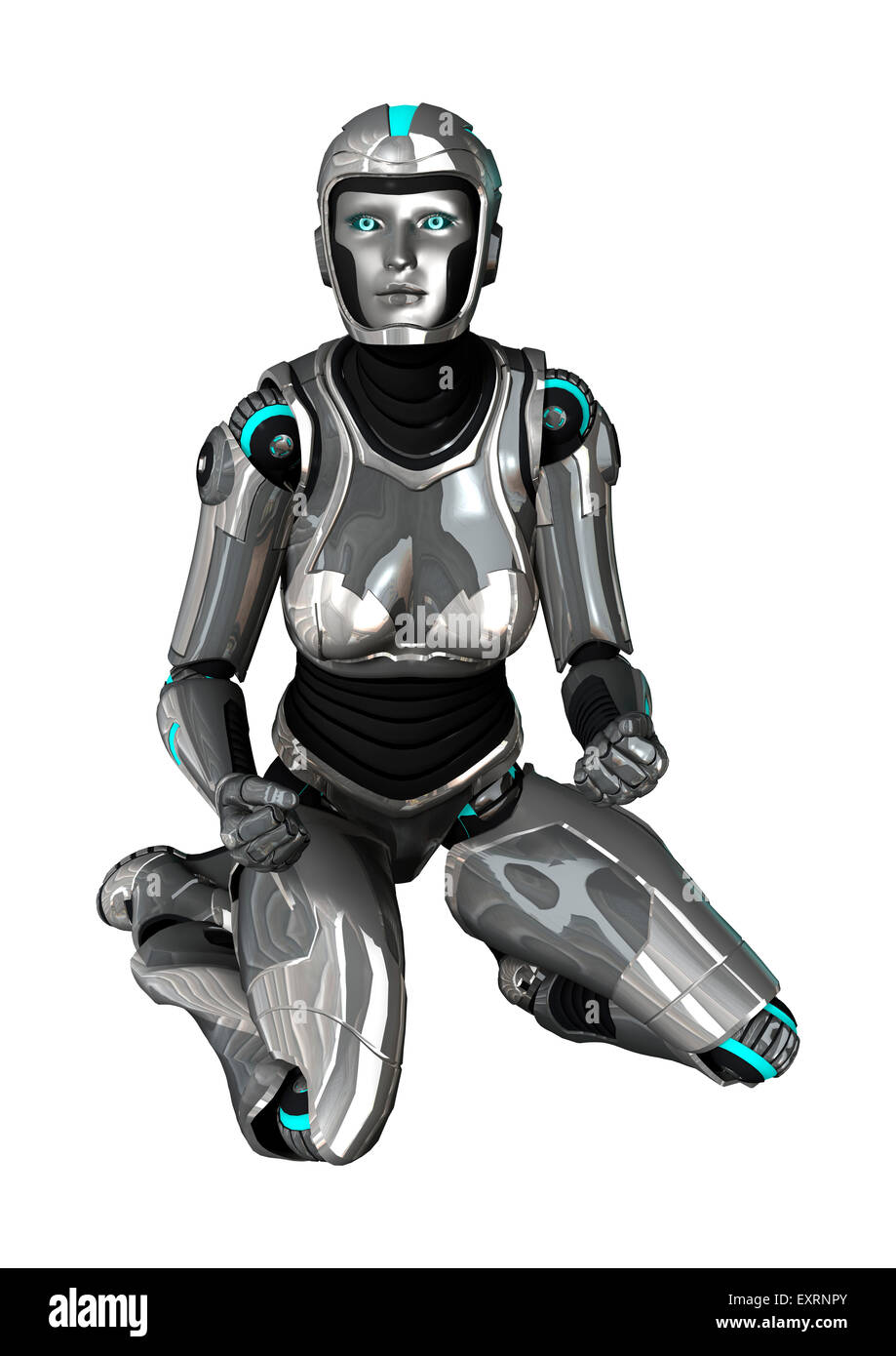 Digitale 3D Rendern eines weiblichen Cyborg isoliert auf weißem Hintergrund Stockfoto
