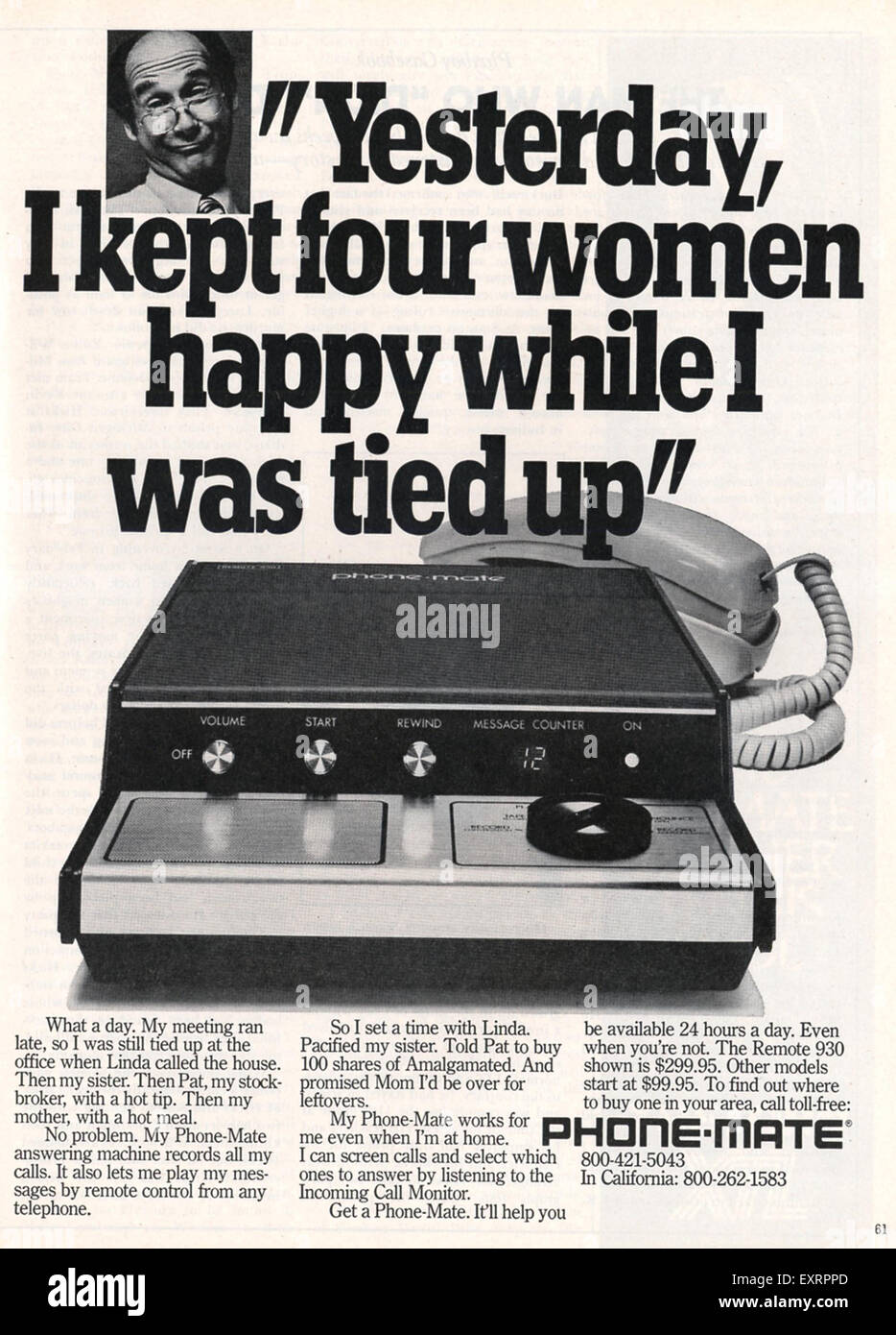 1980er Jahre USA Phonemate Magazin Anzeige Stockfoto