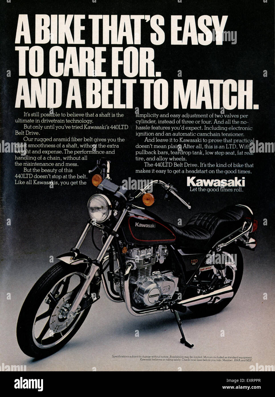 1980er Jahre USA Kawasaki Magazin Anzeige Stockfoto