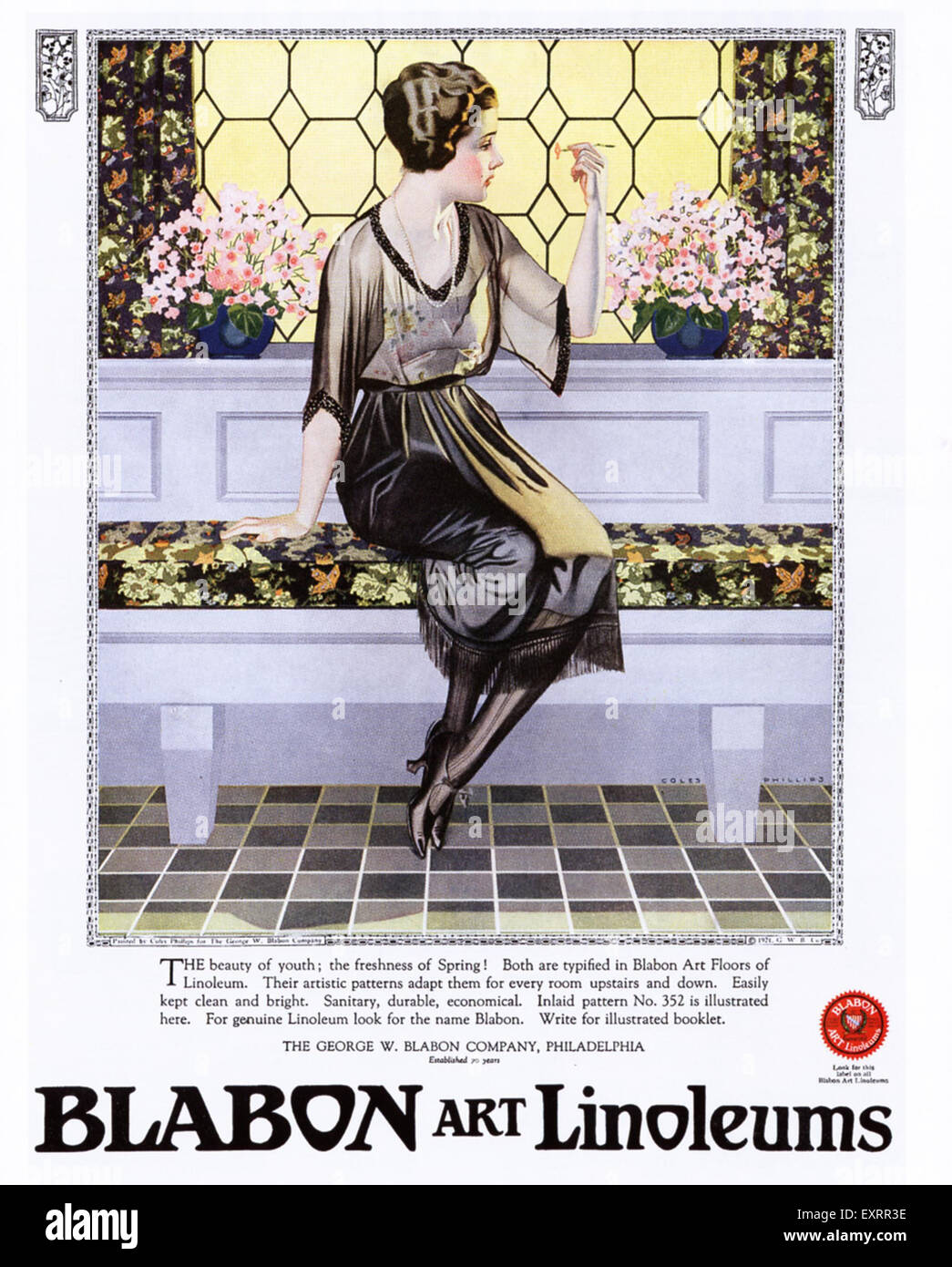 1920er Jahren USA Blabon Art Linoleum Magazin Anzeige Stockfoto