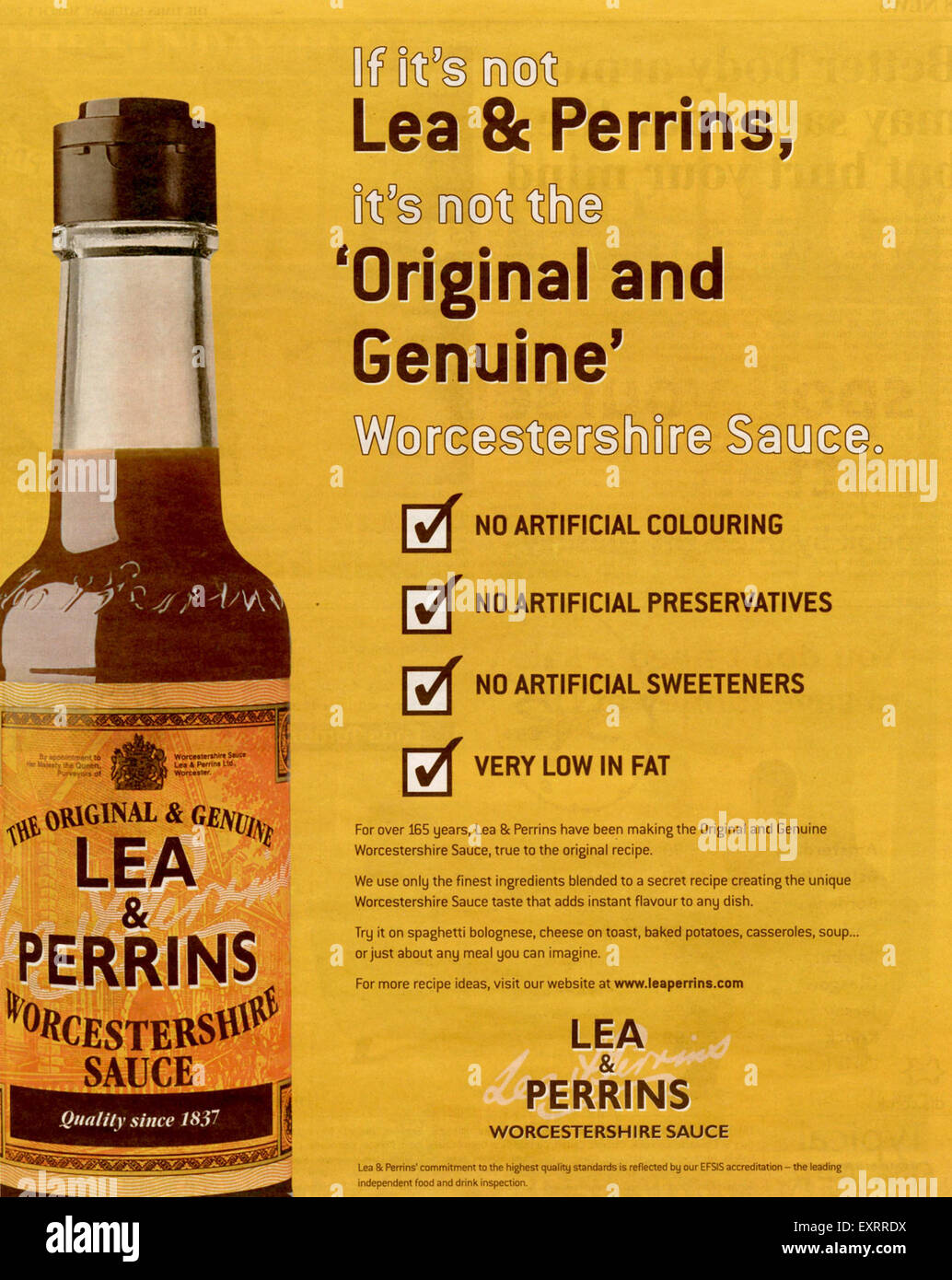 2000er Jahre UK Lea und Perrins Magazin Anzeige Stockfoto