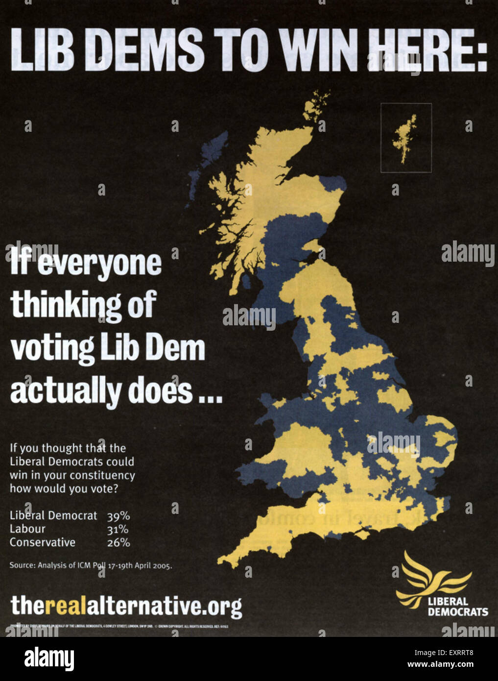 2000er Jahre UK die liberalen Demokraten Zeitung Anzeige Stockfoto