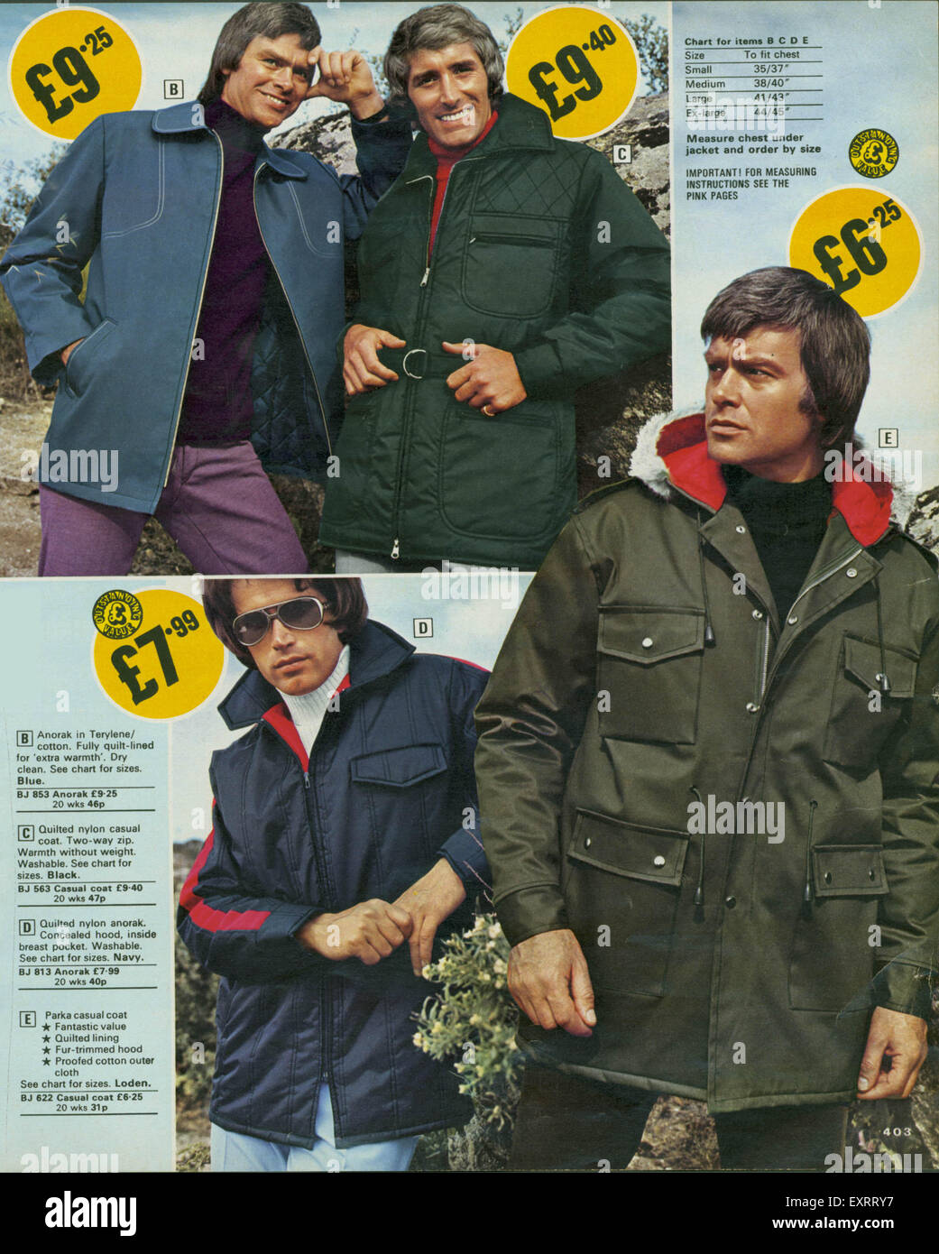1970er Jahre UK Janet Frazer Herrenmode Katalog / Broschüre Platte Stockfoto