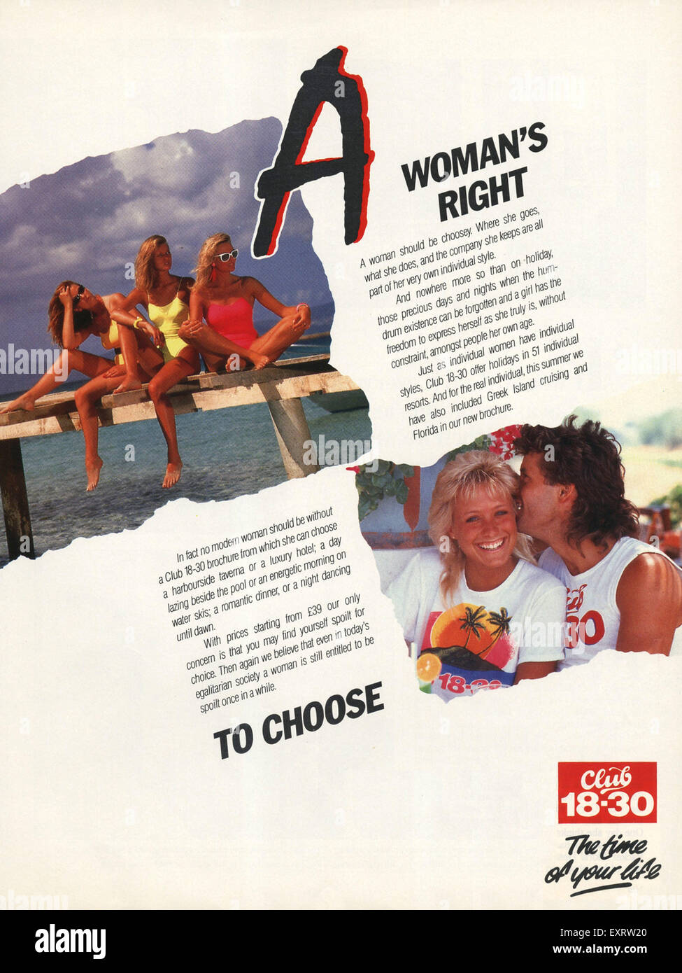 1980er Jahre UK Club 18-30 Magazin Anzeige Stockfoto