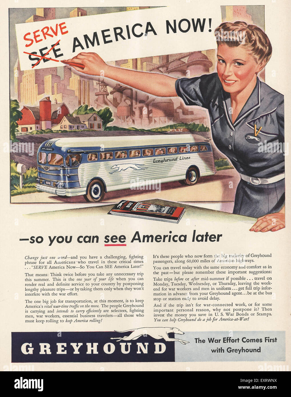 1940er Jahren USA Greyhound Magazin Anzeige Stockfoto