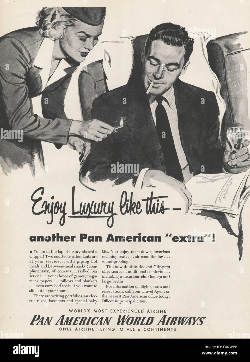 1940er Jahren USA Pan American World Airlines Magazin Anzeige Stockfoto