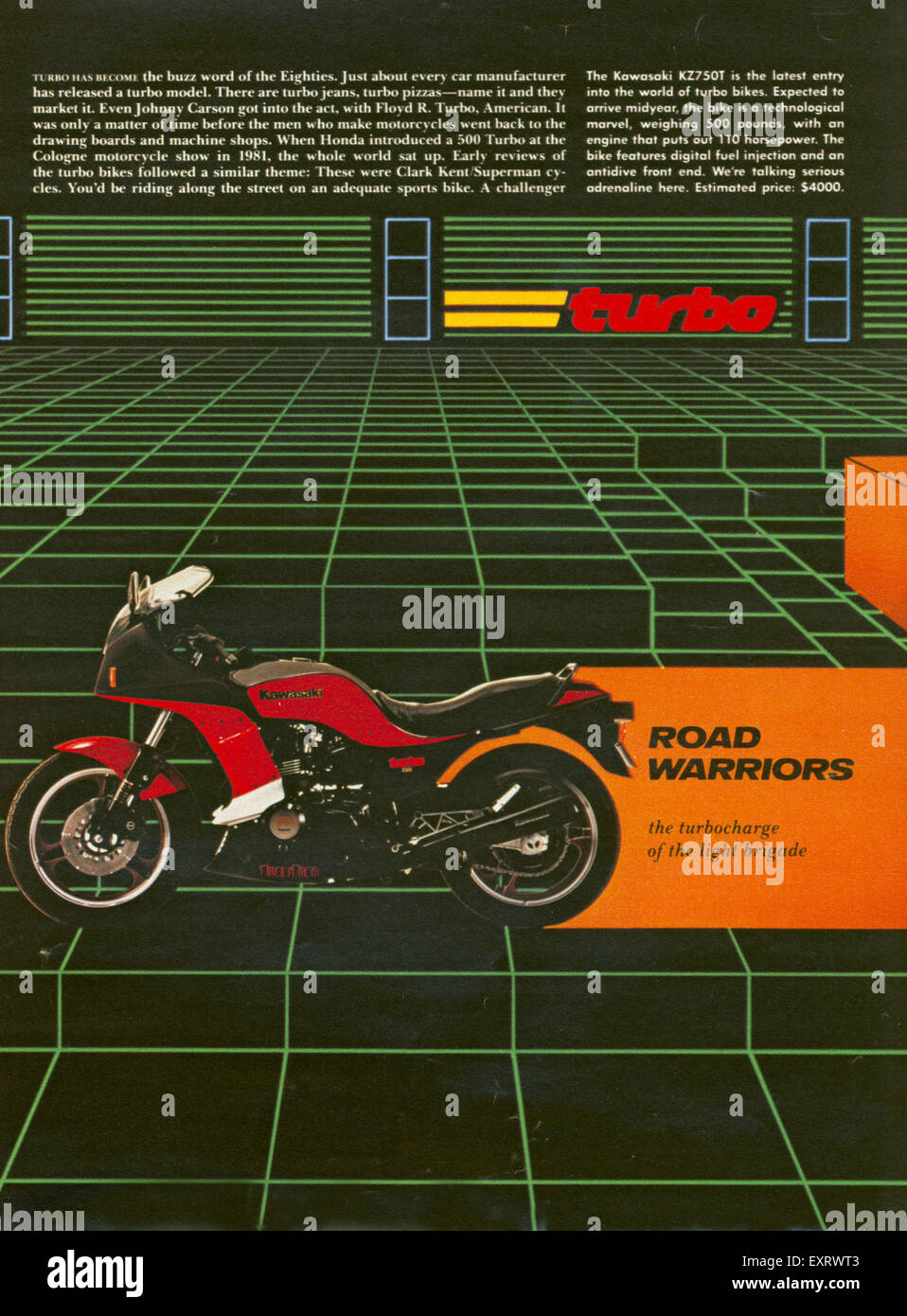 1980er Jahre USA Kawasaki Magazin Anzeige Stockfoto