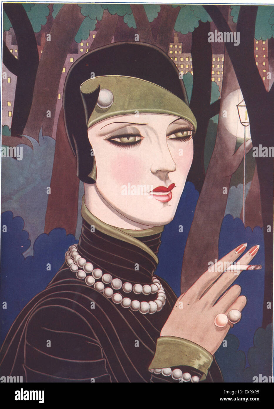 1920er Jahren USA Art-Deco-Frau raucht Magazin Platte Stockfoto