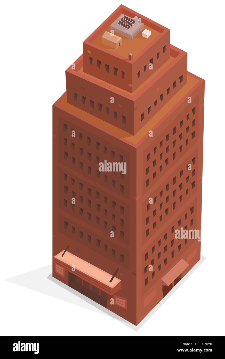 Abbildung von einem Cartoon isometrische wie hohe Bürogebäude Turm viele Fenster und Fußböden Stockfoto