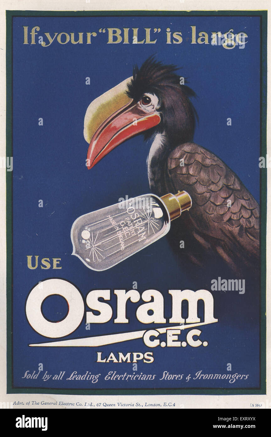 1920er Jahre UK Osram Magazin Anzeige Stockfoto