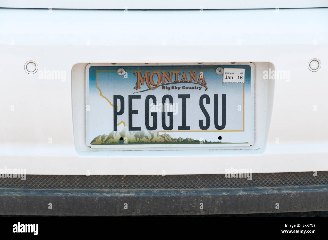 Eine personalisierte Montana Nummernschild Schreibweise der Namen Peggi Su. Stockfoto