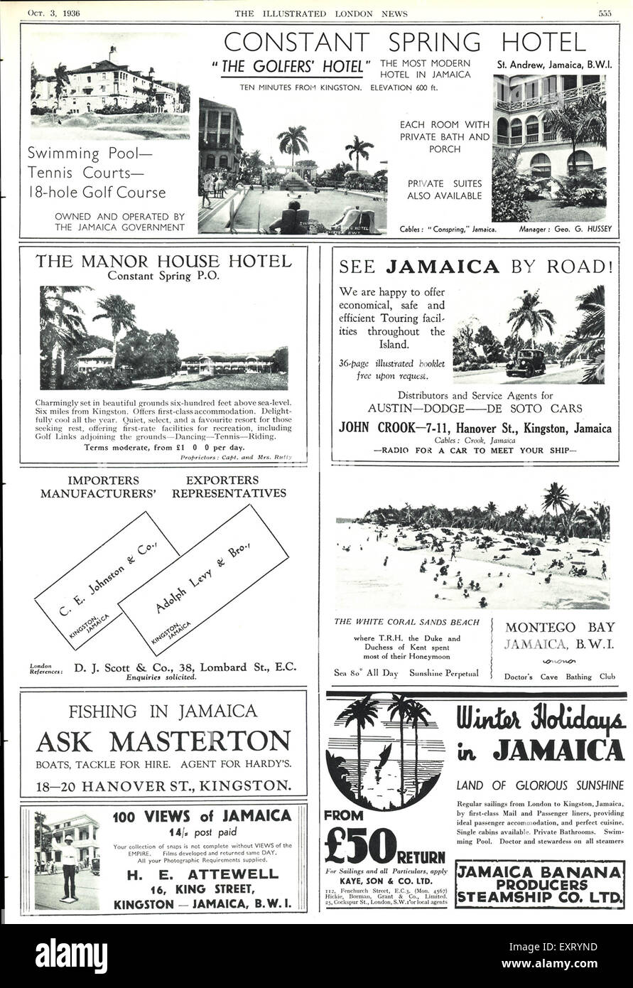 1930er Jahre UK Jamaika Magazin Anzeige Stockfoto
