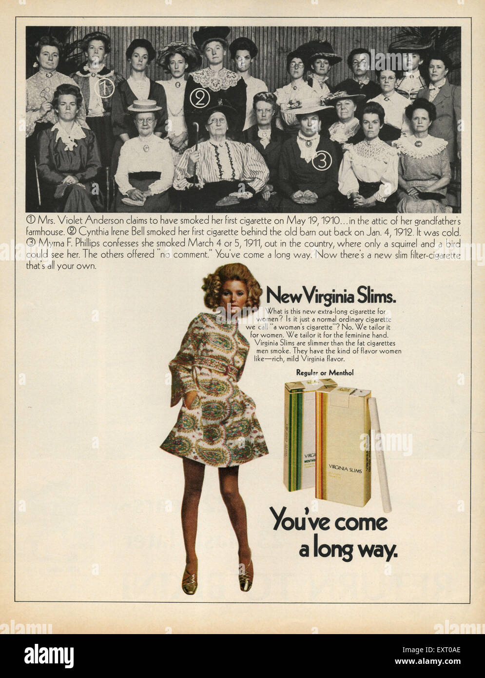 1960er Jahren USA Virginia Slims Magazin Anzeige Stockfoto