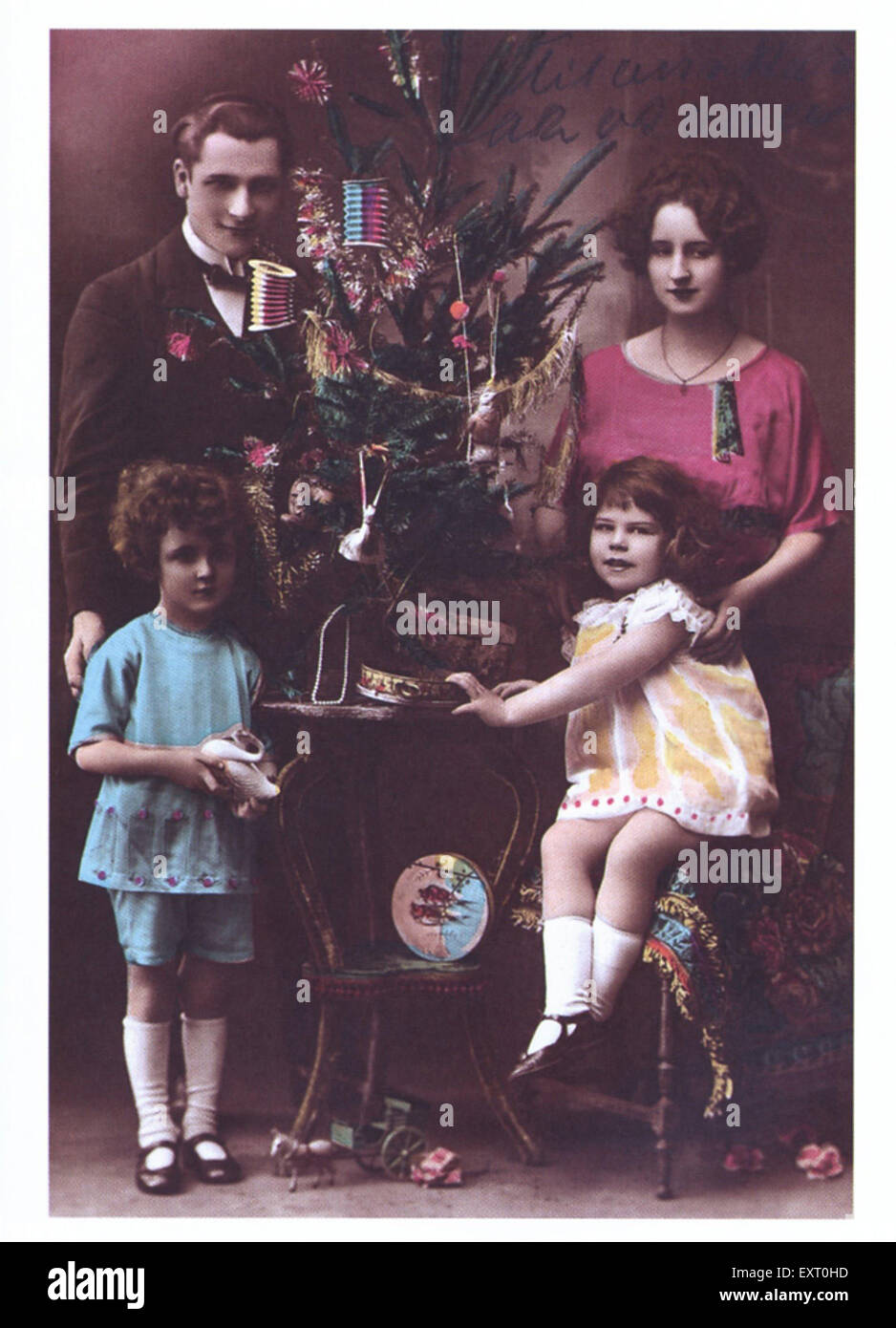 1920er Jahren USA Familie Weihnachten Grußkarte Stockfoto