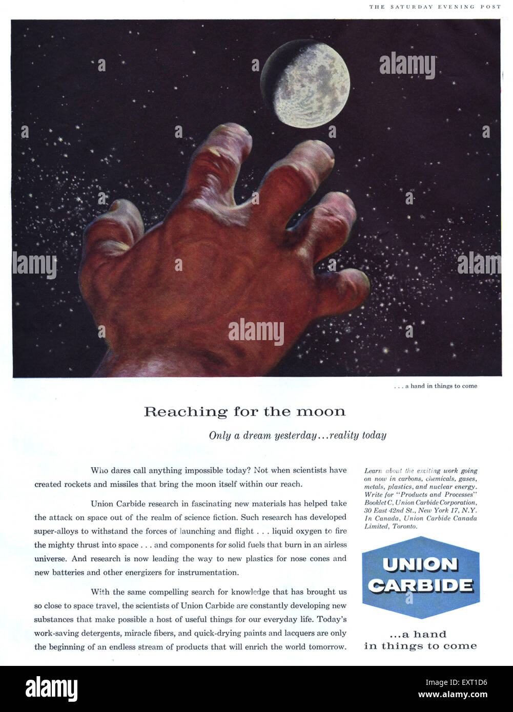 1950er Jahren USA Union Carbide Magazin Anzeige Stockfoto