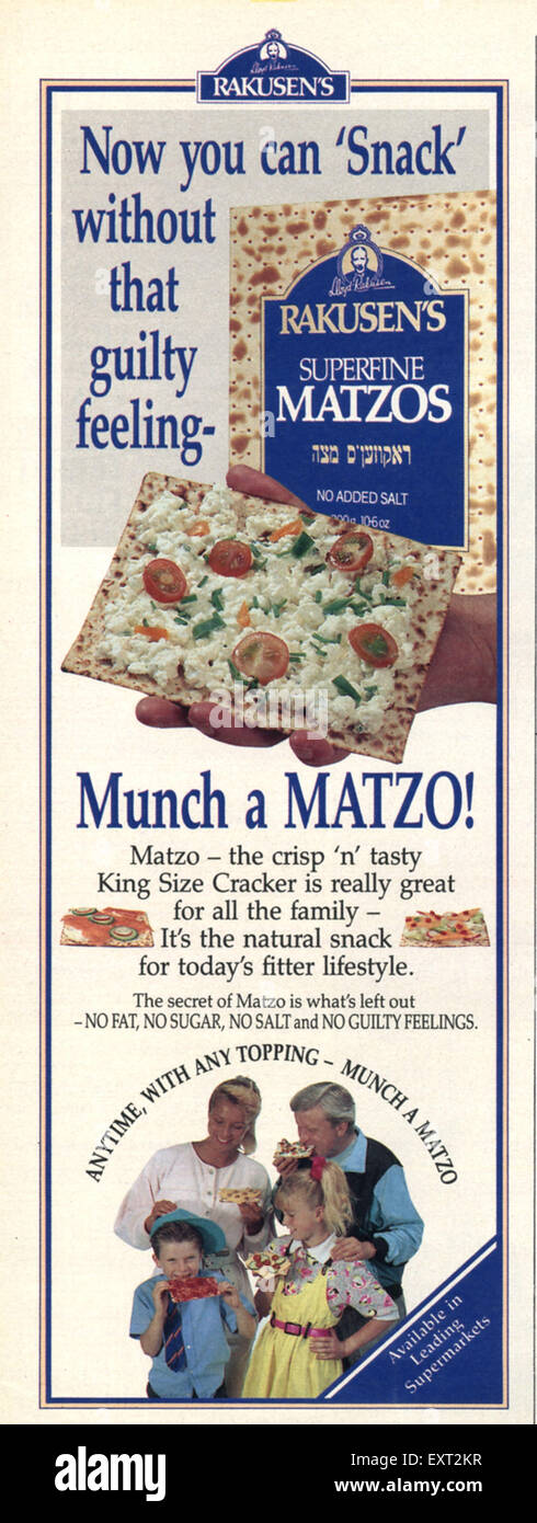1980er Jahre UK Matzo Magazin Anzeige Stockfoto