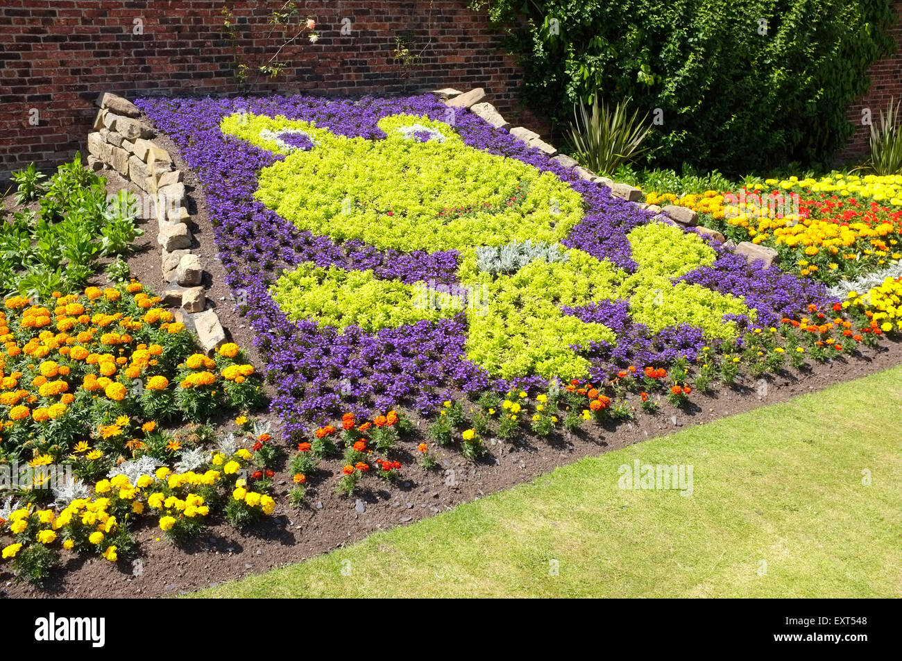 Kermit der Frosch Bett Blumen am Roundhay Park, Leeds, Yorkshire Stockfoto