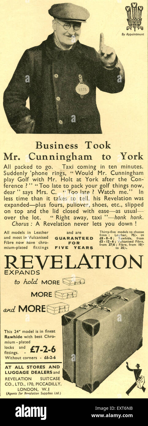 1930er Jahre UK Offenbarung Magazin Anzeige Stockfoto
