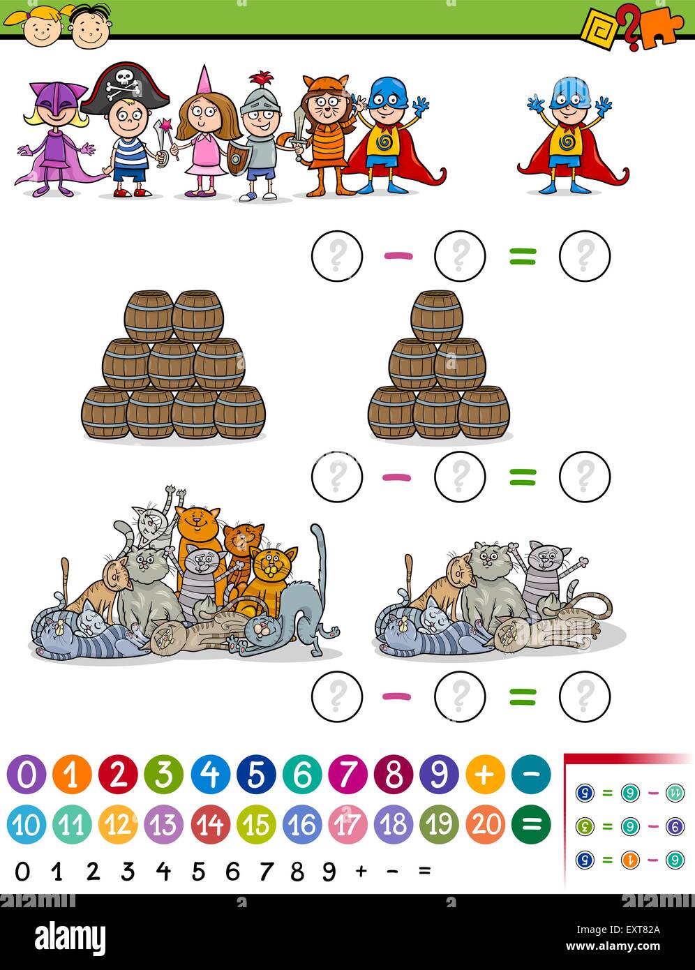 Cartoon-Illustration von mathematischen Subtraktion Spiel für Kinder im