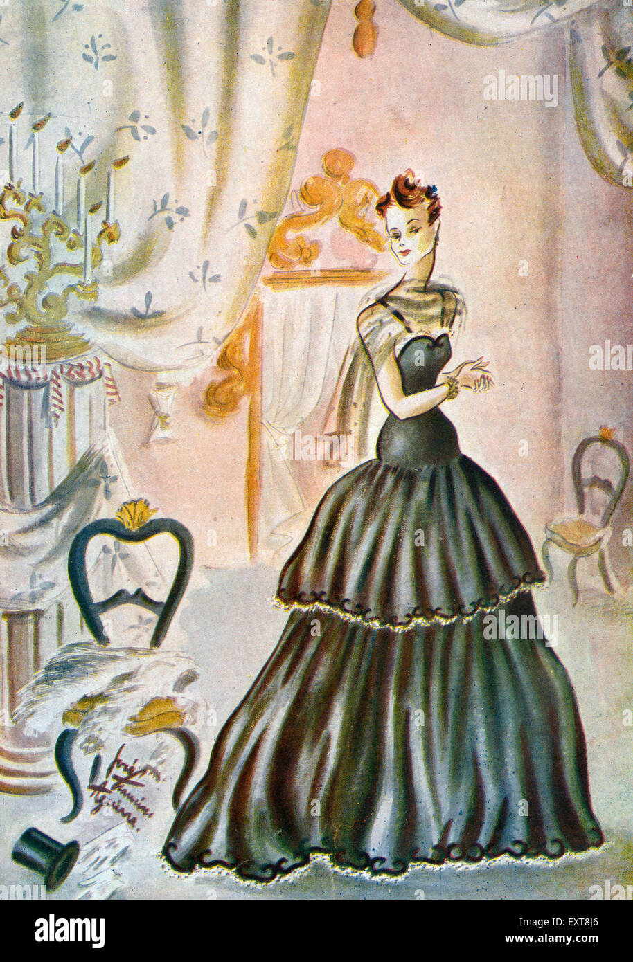 1940er Jahren Frankreich Französisch Mode Abendkleid Magazin Platte Stockfoto