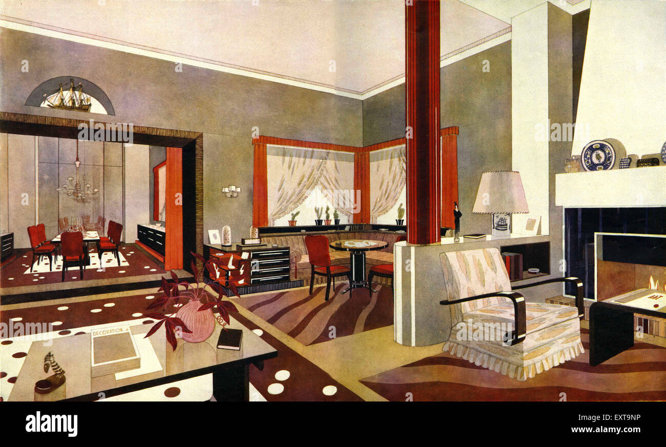 1930er Jahren Frankreich Art-Deco-Interieur Magazin Anzeige (Detail) Stockfoto